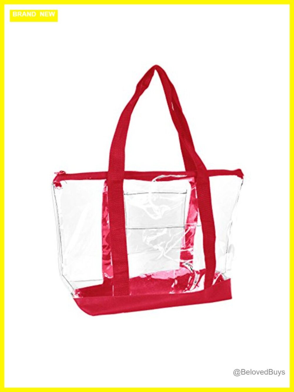 Clear PVC Shopping Tote with Zipper Top, Security Work Bag, Large Shoulder